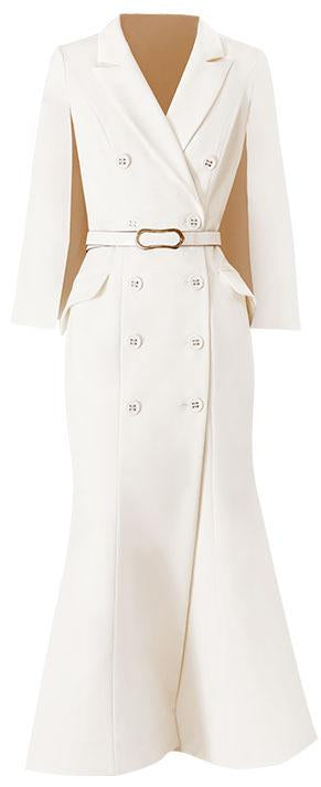 Double-Breasted Belted Cape-Dress