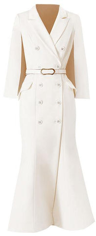 Double-Breasted Belted Cape-Dress