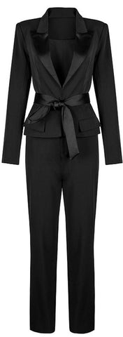 Black Jacket & Pant Suit with Sash Belt