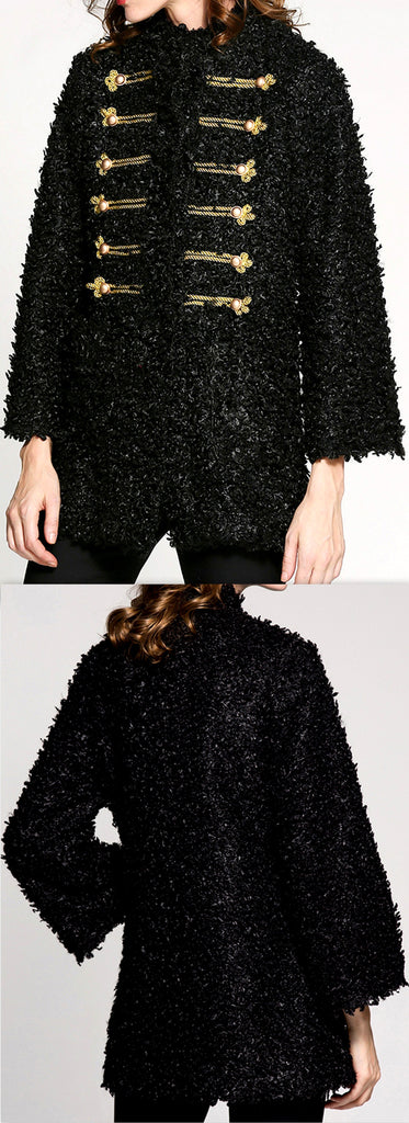 Black Wool Short Military Coat