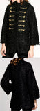Black Wool Short Military Coat