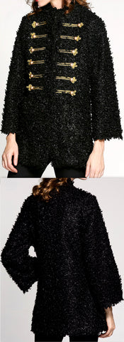 Black Wool Short Military Coat