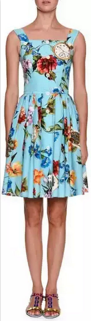 Floral Telephone-Print Sleeveless Button-Front Dress