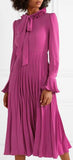 Reverse-Pleated Necktie Midi Dress, Magenta