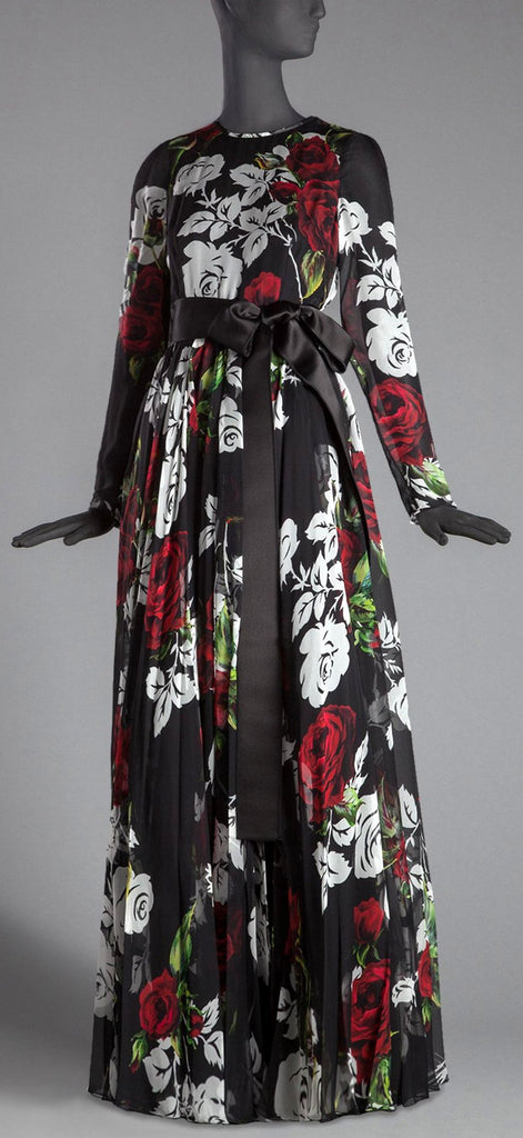 Long Elegant Floral Print Silk Dress - DESIGNER INSPIRED FASHIONS