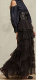 Pleated Tulle Feather Flounces Long Skirt, Black