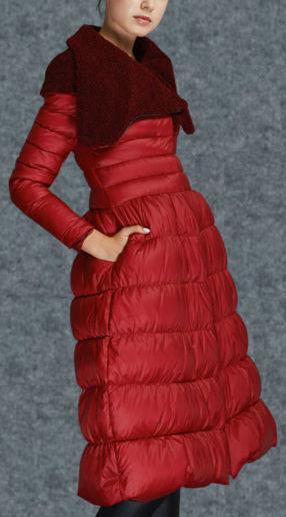 A-Line Puffer Down Coat in Red - DESIGNER INSPIRED FASHIONS