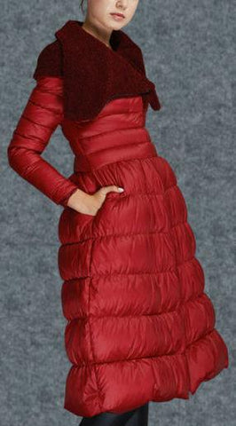 A-Line Puffer Down Coat in Red - DESIGNER INSPIRED FASHIONS