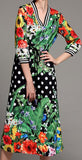 Floral & Polka Dot Print Drawstring Dress