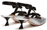 Glitter and Bow-Embellished Point-Toe Mules - Silver or Gold