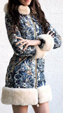 Fur-Trim Paisley Puffer Coat