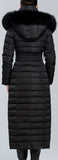 Black Fox-Fur Hooded Pom Pom Puffer Coat
