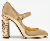 Gold Embellished Clock-Heel Mary Jane Pumps