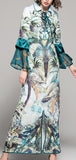 Printed Flared-Sleeve Maxi Dress