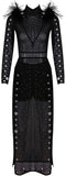 Eyelet-Embellished Feather Mesh Dress
