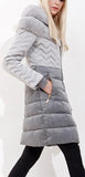 Rabbit Fur Chevron Paneled Puffer Coat