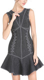 Lace-up Paneled Fit & Flare Mini Dress, Red