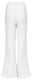 Gold Lion-Head Button-Embellished Stretch Flared Leg Pants, White