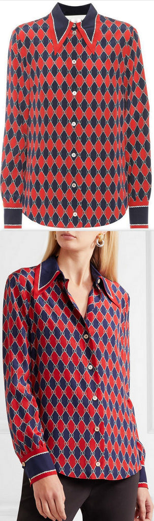 GG Printed Crepe de Chine Shirt