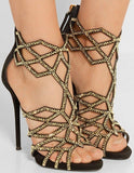 Geometric Laser-Cut Embellished Sandals