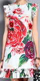 Floral Appliques Printed Ruffle-Trim Dress
