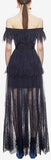 Off-Shoulder Fine Lace Maxi Dress, Dark Blue