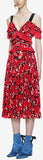Cold-Shoulder Floral Printed Dress, Red