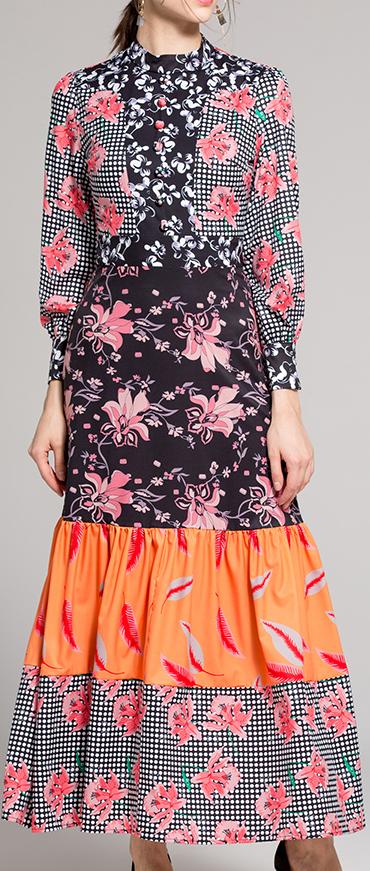 Mixed-Print Paneled Dress