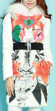 Fur-Hooded Floral Printed Belted Puffer Down Coat - DESIGNER INSPIRED FASHIONS