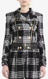 Plaid Tweed Jacket with Leather Trim