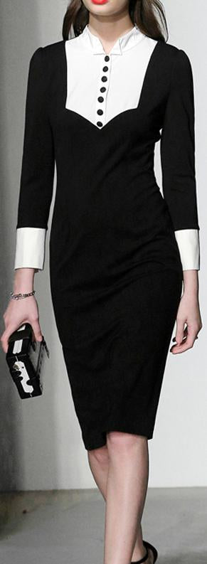 Black and White Long-Sleeve Tuxedo Dress
