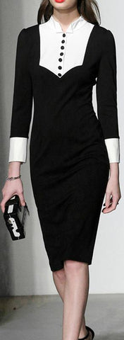 Black and White Long-Sleeve Tuxedo Dress