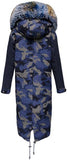 Blue Camouflage Fur Knee-Length Parka Coat