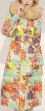 Floral-Print Fur-Hooded Puffer Coat
