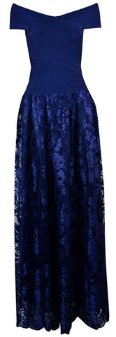 Blue Off-the-Shoulder Bandage Floral-Tulle Gown