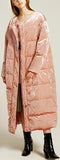 Crushed Velvet Down Coat with Scarf