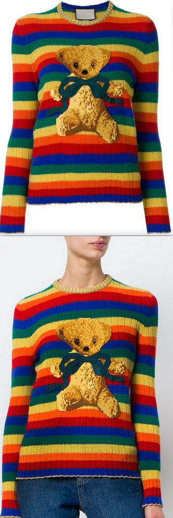 Intarsia Knit Teddy Bear Sweater