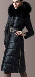 Belted Black Fur-Hooded Puffer Coat