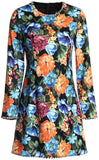 Floral Printed Rhinestone-Trimmed Long-Sleeved Mini Dress