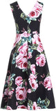 Roses-Printed V-Neck Midi Dress