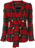 Double-Breasted Plaid Tweed Blazer