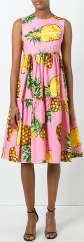 *Extended Sizes* Pineapple Print Dress, Pink