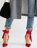Lace-Up Satin Pumps - Black or Red