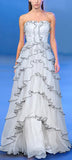 Ruffle Tiered Lace & Voile Strapless Gown, White