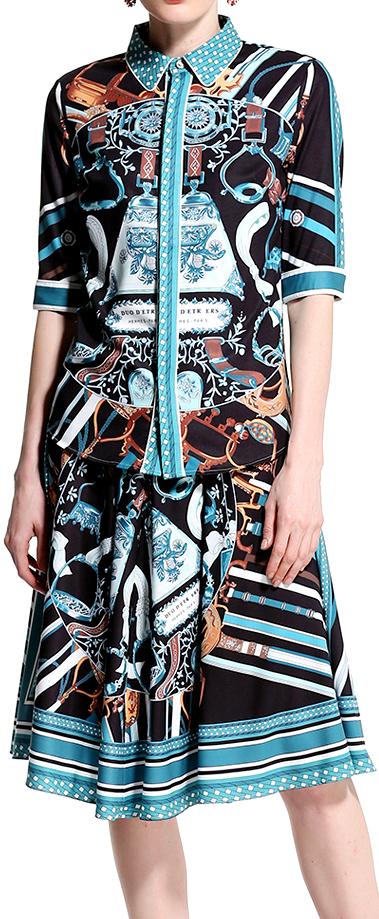 Technical Print Blouse and Skirt Set