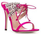 Satin Mule Sandals with Crystals - Nude, Fuchsia Pink, Black or Light Blue