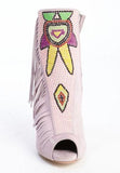 Suede Embellished Peep Toe 'Coline' Ankle Boots - Pink or Light Blue