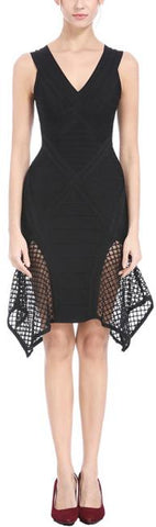 Asymmetrical Mesh-Paneled Bandage Dress - Black, Pink or Light Blue