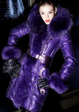 Purple Puffer Coat with Fur