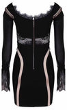 Black Sheer Lace Paneled Stretch Off-Shoulder Mini Dress